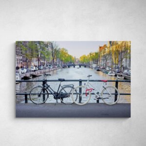 Amsterdam Bicycle Wall Art print on canvas on white wall