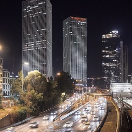 Cityscape Art Print of tel aviv , night photography with long exposure