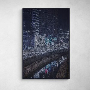 Abstract Urban city scape wall art in office space modern design, generative artwork