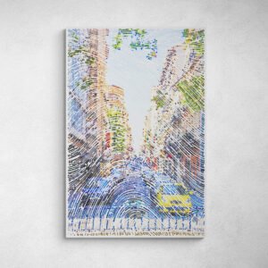 Abstract urban cityscape wall art on a bright wall